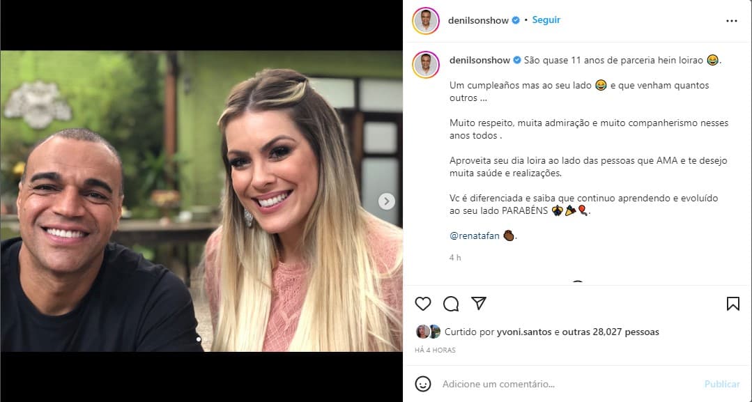 Denílson se declara a Renata Fan e apresentadora expõe relação - Foto: Reprodução Denílson se declara a Renata Fan e apresentadora expõe relação - Foto: Reprodução