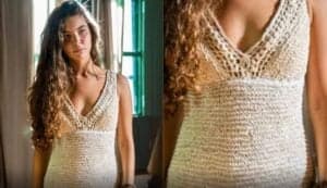 Detalhe do vestido de noiva de Juma (Alanis Guillen) em Pantanal (Foto: Reprodução / Globo / João Miguel Jr) Detalhe do vestido de noiva de Juma (Alanis Guillen) em Pantanal (Foto: Reprodução / Globo / João Miguel Jr)