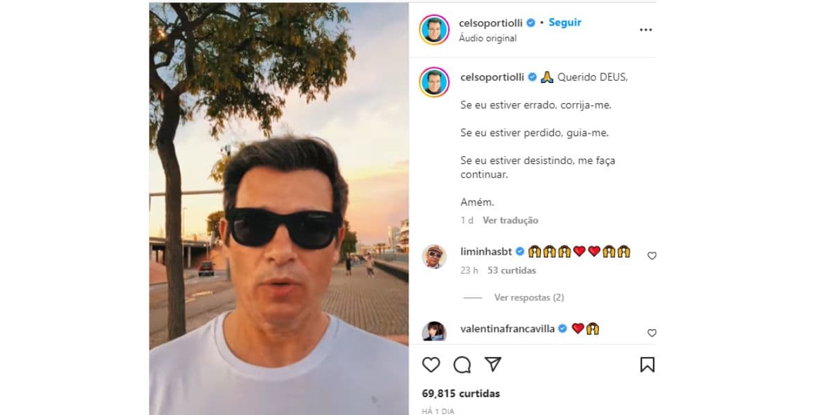 Celso Portiolli - oração - Instagram Celso Portiolli - oração - Instagram