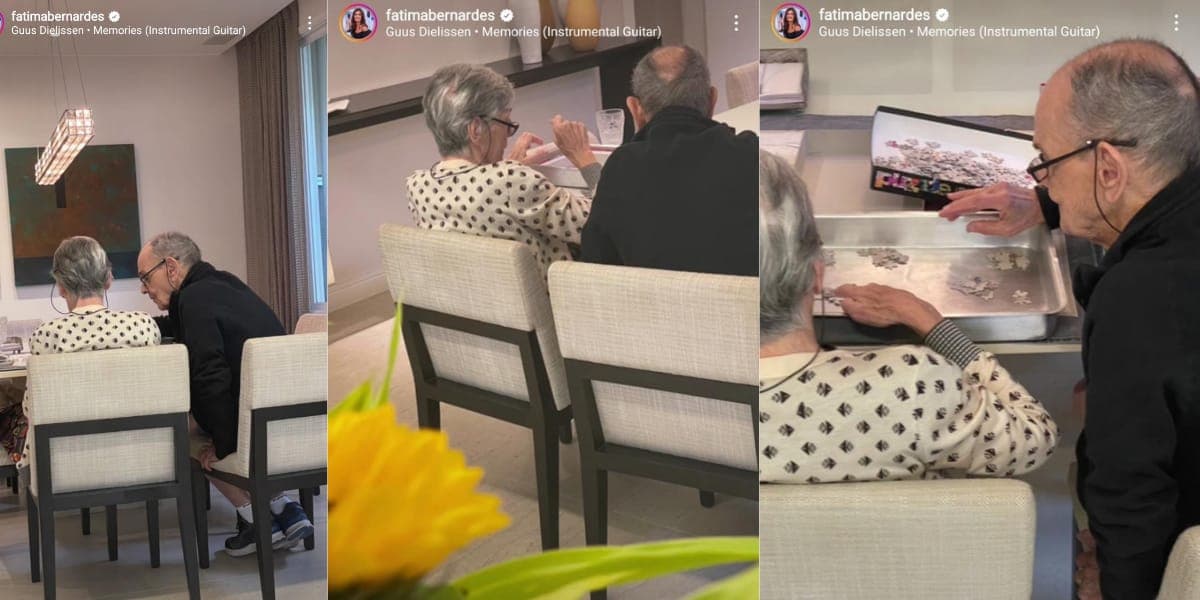 Fátima Bernardes flagrou seus pais se divertindo, montando um quebra-cabeça (Reprodução: Instagram) Fátima Bernardes flagrou seus pais se divertindo, montando um quebra-cabeça (Reprodução: Instagram)