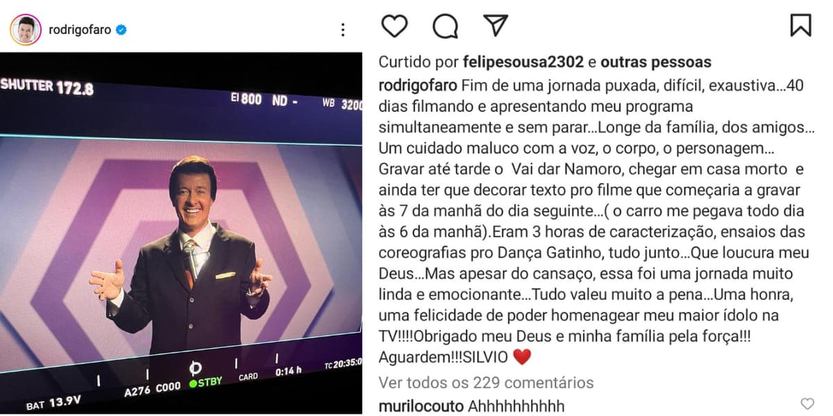 Rodrigo Faro expõe como foi fazer a gravação do filme Silvio Santos (Foto: Instagram) Rodrigo Faro expõe como foi fazer a gravação do filme Silvio Santos (Foto: Instagram)
