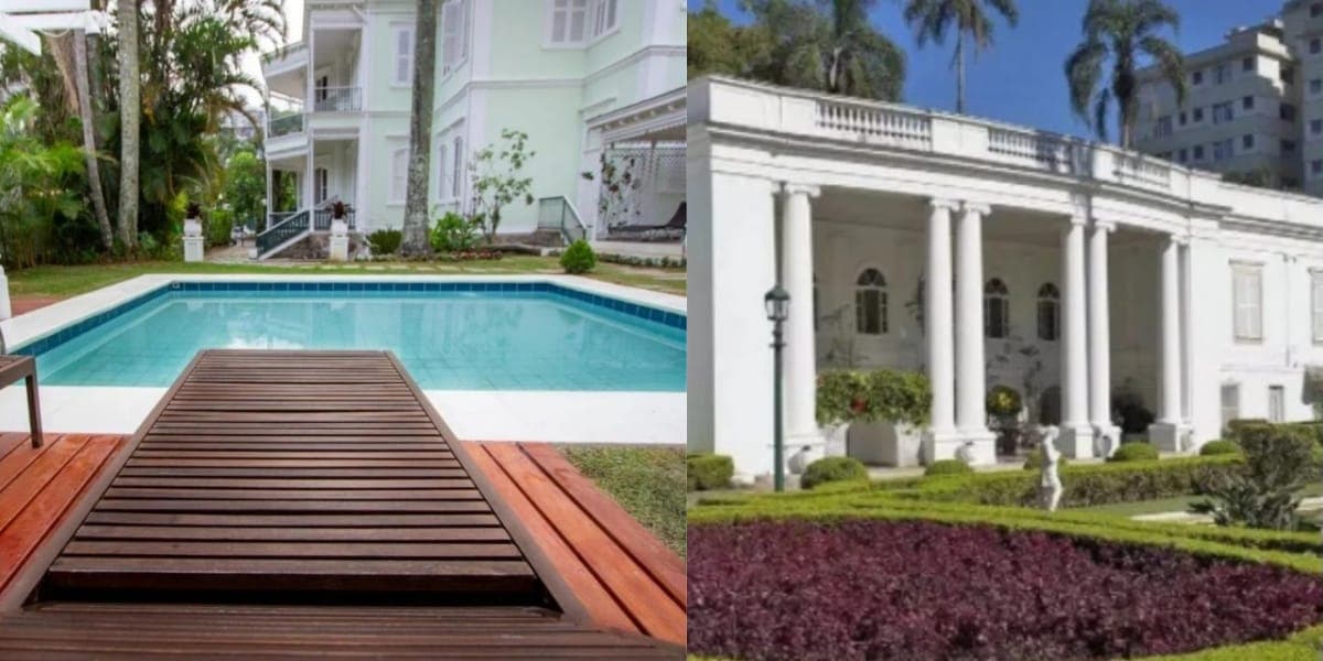 Piscina e hall de entrada do hotel (Reprodução: Montagem TV Foco) Piscina e hall de entrada do hotel (Reprodução: Montagem TV Foco)
