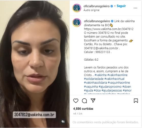 Ingrid pede ajuda aos fãs do ex-goleiro Bruno para pagar dívida de pensão alimentícia de Bruninho (Foto: Reprodução/Instagram) Ingrid pede ajuda aos fãs do ex-goleiro Bruno para pagar dívida de pensão alimentícia de Bruninho (Foto: Reprodução/Instagram)