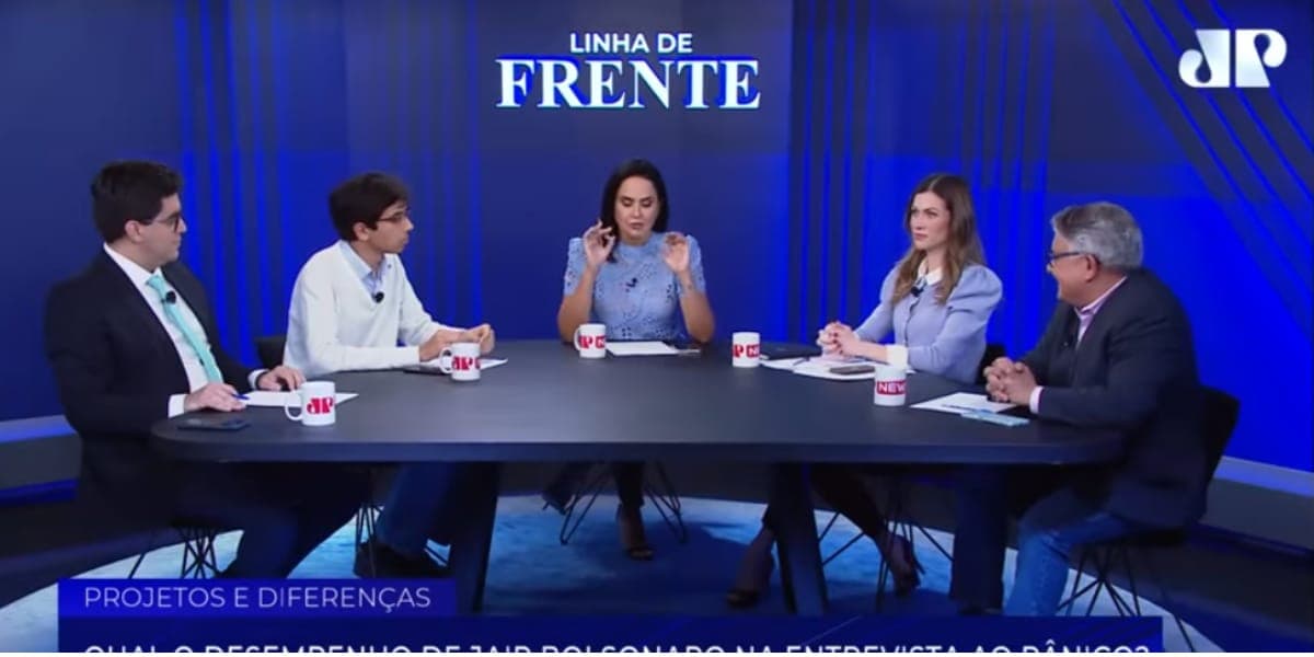 Leonardo Grandini e Peitra Bertolazzi discutem na Jovem Pan (Reprodução: Youtube) Leonardo Grandini e Peitra Bertolazzi discutem na Jovem Pan (Reprodução: Youtube)