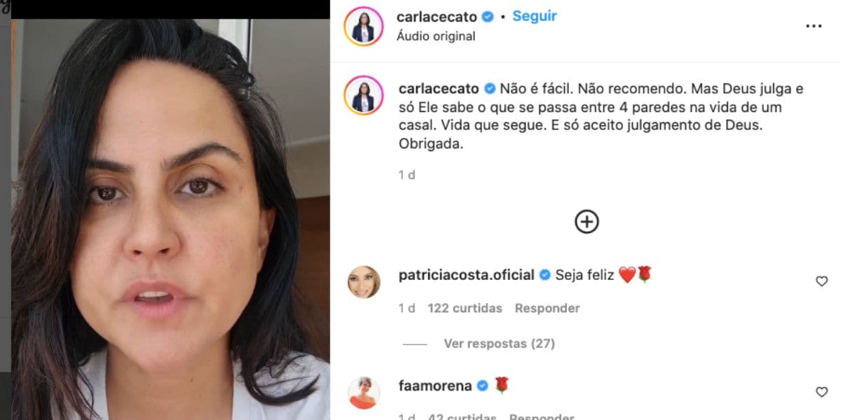 De acordo com Carla Cecato, divórcio partiu dela (Reprodução) De acordo com Carla Cecato, divórcio partiu dela (Reprodução)