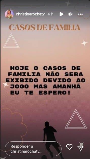 De acordo com Christina Rocha, Casos de Família estará de volta na programação do SBT na próxima quarta-feira, 24 (Reprodução) De acordo com Christina Rocha, Casos de Família estará de volta na programação do SBT na próxima quarta-feira, 24 (Reprodução)