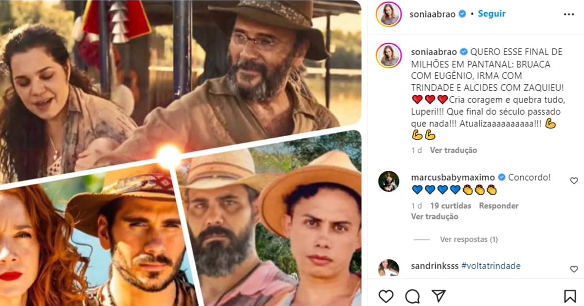 Sonia Abrão faz pedido a autor de Pantanal e sugere novos finais de pares românticos Sonia Abrão faz pedido a autor de Pantanal e sugere novos finais de pares românticos