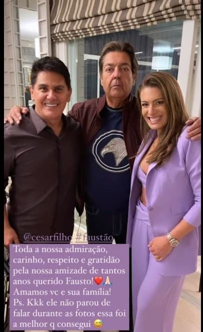 César Filho, Faustão e Elaine Mickely- Foto: Reprodução/Instagram César Filho, Faustão e Elaine Mickely- Foto: Reprodução/Instagram