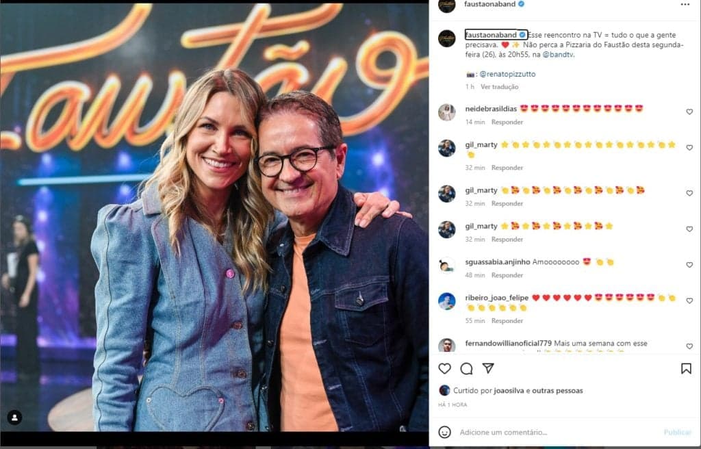 Anne Lottermann e Carlos Tramontina se reencontraram no Faustão na Band Anne Lottermann e Carlos Tramontina se reencontraram no Faustão na Band