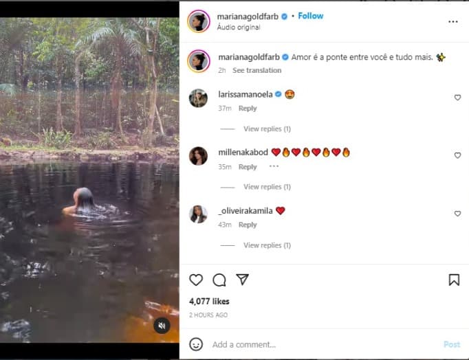 Mariana Goldfarb, esposa de Cauã Rey,omd, toma banho de cachoeira pelada (Foto: Reprodução/Instagram) Mariana Goldfarb, esposa de Cauã Rey,omd, toma banho de cachoeira pelada (Foto: Reprodução/Instagram)