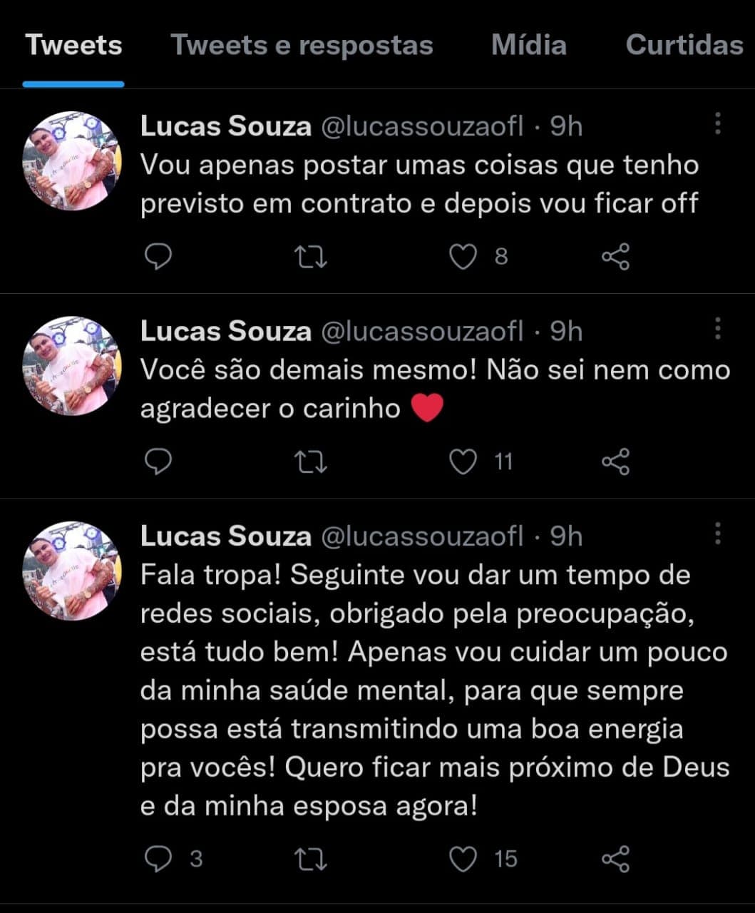 Twets de Lucas Souza (Foto: Reprodução/ Instagram) Twets de Lucas Souza (Foto: Reprodução/ Instagram)