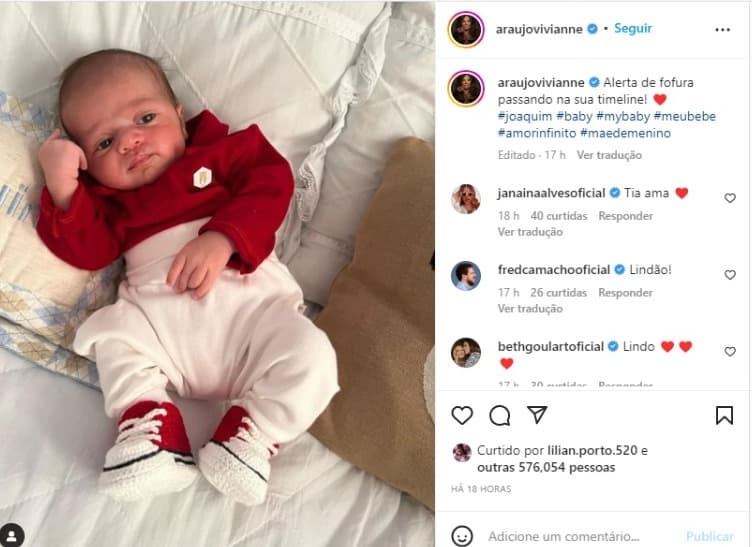 Viviane Araújo posta foto inédita de Joaquim e semelhança entre o bebê e seu marido, Guilherme Militão, impressiona os seguidores (Foto: Reprodução/Instagram) Viviane Araújo posta foto inédita de Joaquim e semelhança entre o bebê e seu marido, Guilherme Militão, impressiona os seguidores (Foto: Reprodução/Instagram)