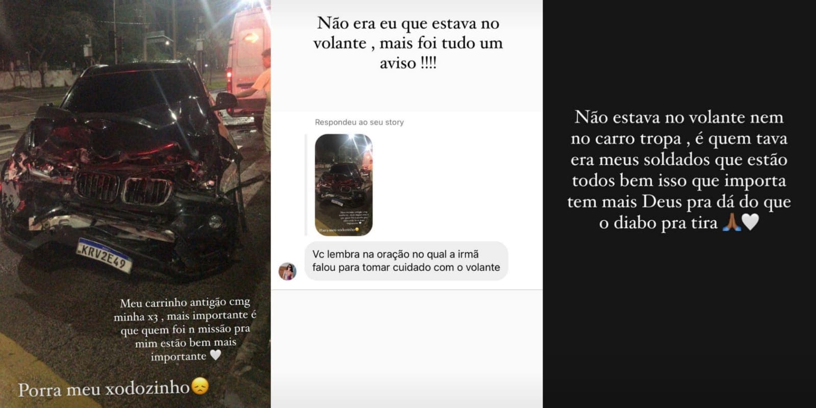 Stories de MC Poze sobre acidente de carro (Foto: Reprodução/Instagram/Montagem) Stories de MC Poze sobre acidente de carro (Foto: Reprodução/Instagram/Montagem)