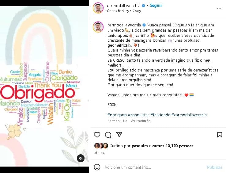 Carmo Dalla Vecchia, galã da Globo, decidiu falar de sua sexualidade (Foto: Reprodução/ Instagram) Carmo Dalla Vecchia, galã da Globo, decidiu falar de sua sexualidade (Foto: Reprodução/ Instagram)