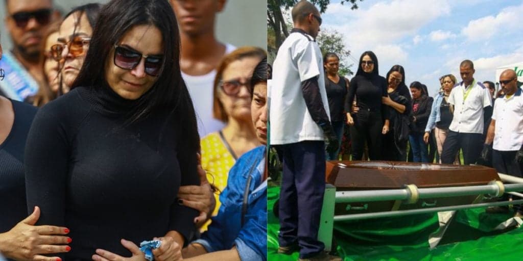 Ex-Fazenda, Shyane Cezário se desespera no enterro do marido assassinado e precisa ser consolada