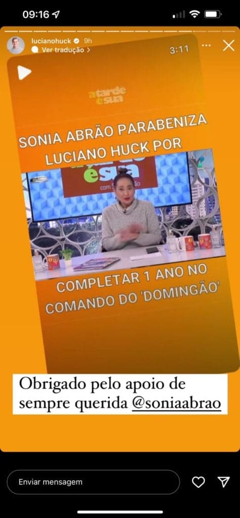 De acordo com Luciano Huck, Sonia Abrão sempre o apoiou (Reprodução) De acordo com Luciano Huck, Sonia Abrão sempre o apoiou (Reprodução)