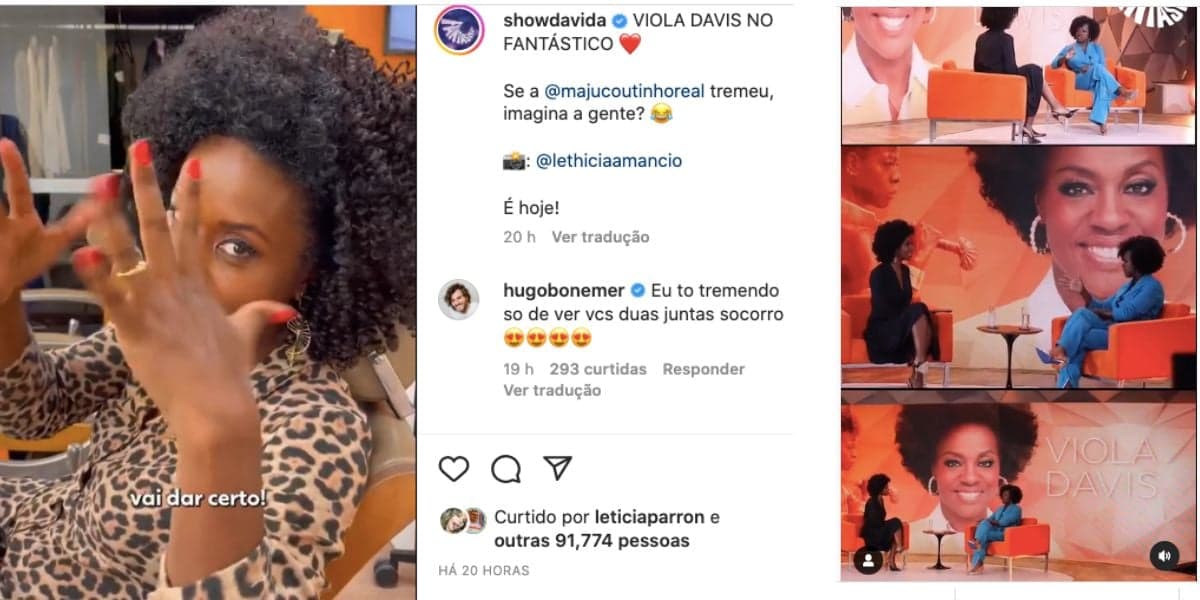 Maju Coutinho entrevista Viola Davis no Fantástico (Reprodução) Maju Coutinho entrevista Viola Davis no Fantástico (Reprodução)
