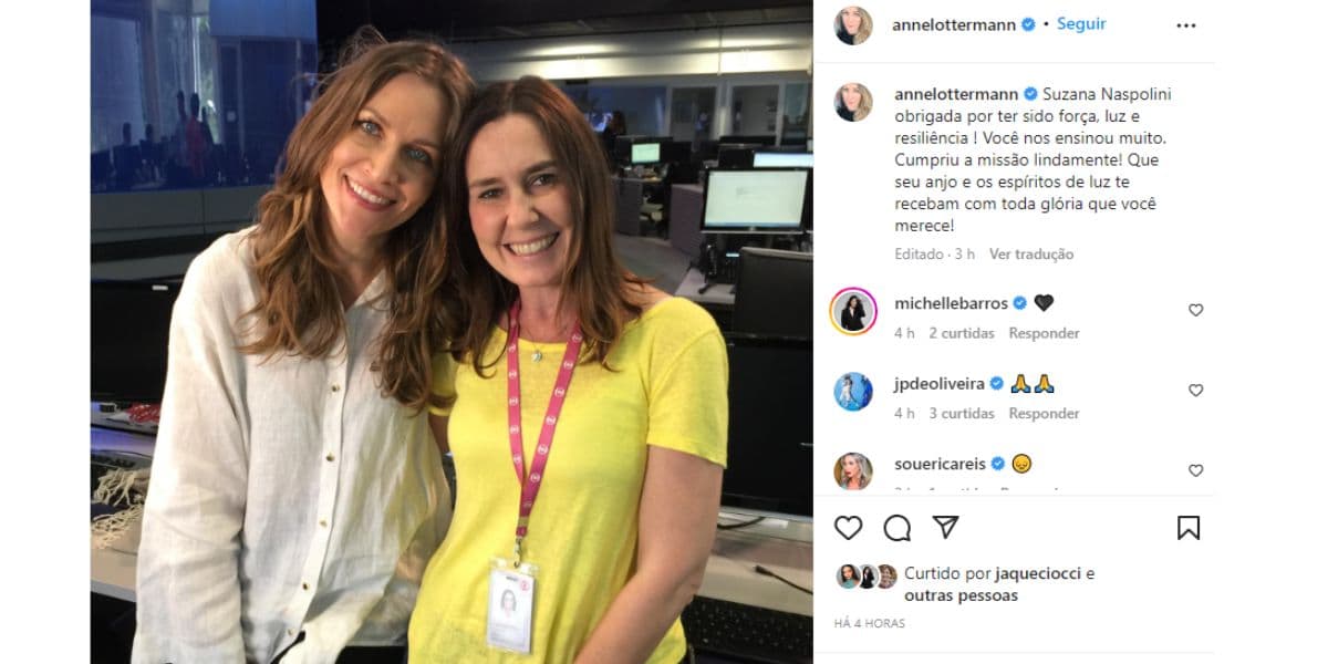 Anne Lottermann emociona em recado de despedida ao lado de Suzana Naspolini Anne Lottermann emociona em recado de despedida ao lado de Suzana Naspolini