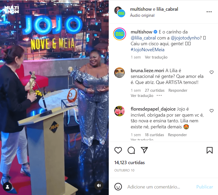 Momento é registrado e compartilhado no perfil oficial da "Multishow" no Instagram (Foto Reprodução/Instagram) Momento é registrado e compartilhado no perfil oficial da "Multishow" no Instagram (Foto Reprodução/Instagram)