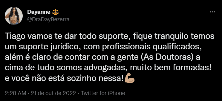 Irmã de Deolane se manifestou pelo Twitter após expulsão de Thiago do reality da Record (Foto Reprodução/Twitter) Irmã de Deolane se manifestou pelo Twitter após expulsão de Thiago do reality da Record (Foto Reprodução/Twitter)