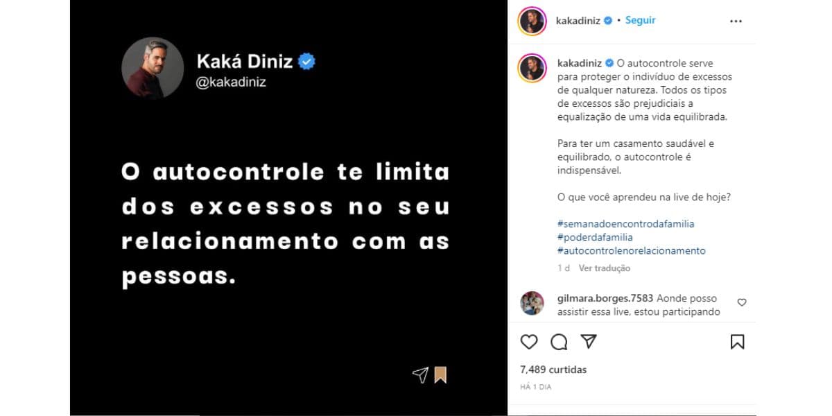Kaká Diniz fez publicação sobre relacionamentos Kaká Diniz fez publicação sobre relacionamentos