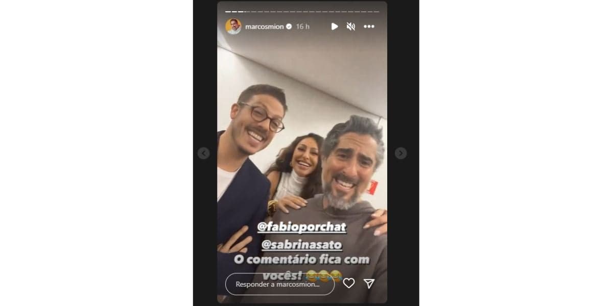 Marcos Mion faz Storie e mostra momento em camarim com Sabrina Sato e Porchat Marcos Mion faz Storie e mostra momento em camarim com Sabrina Sato e Porchat