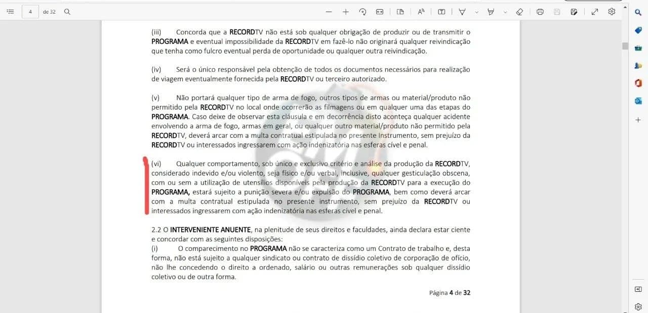 Contrato é exposto por Erlan Bastos (Reprodução) Contrato é exposto por Erlan Bastos (Reprodução)