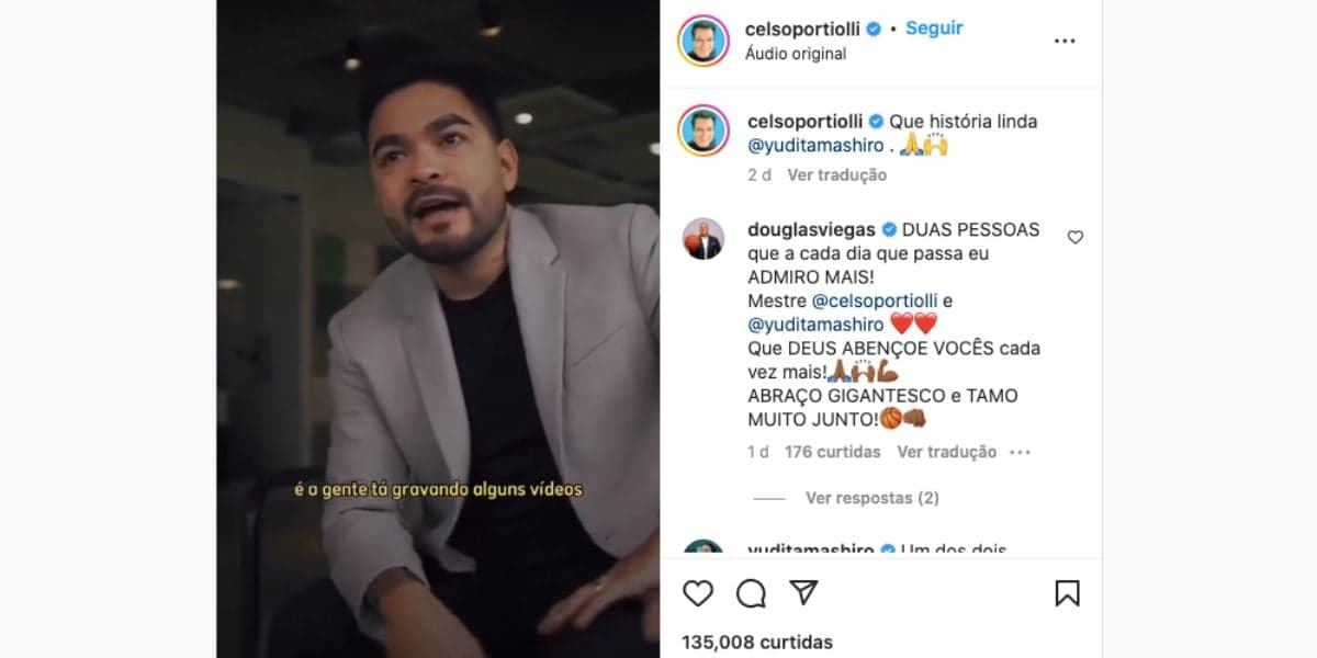 Celso Portiolli compartilha mensagem de Yudi Tamashiro (Reprodução) Celso Portiolli compartilha mensagem de Yudi Tamashiro (Reprodução)
