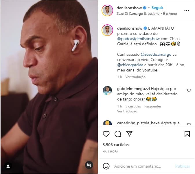 Post de Denílson no Instagram - Foto: Reprodução Post de Denílson no Instagram - Foto: Reprodução