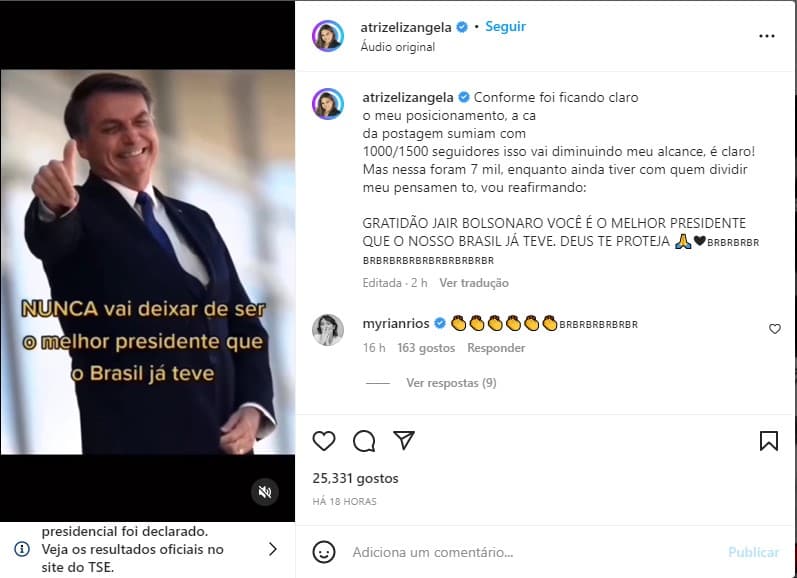 Post da atriz Elizângela no Instagram - Foto: Reprodução Post da atriz Elizângela no Instagram - Foto: Reprodução