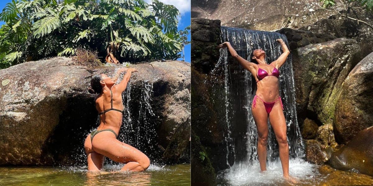 A atriz aproveitando um belo banho de cachoeira (Reprodução: Instagram) A atriz aproveitando um belo banho de cachoeira (Reprodução: Instagram)