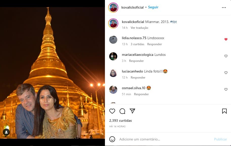 Roberto Kovalick divulga TBT ao lado da esposa - Foto: Reprodução Roberto Kovalick divulga TBT ao lado da esposa - Foto: Reprodução