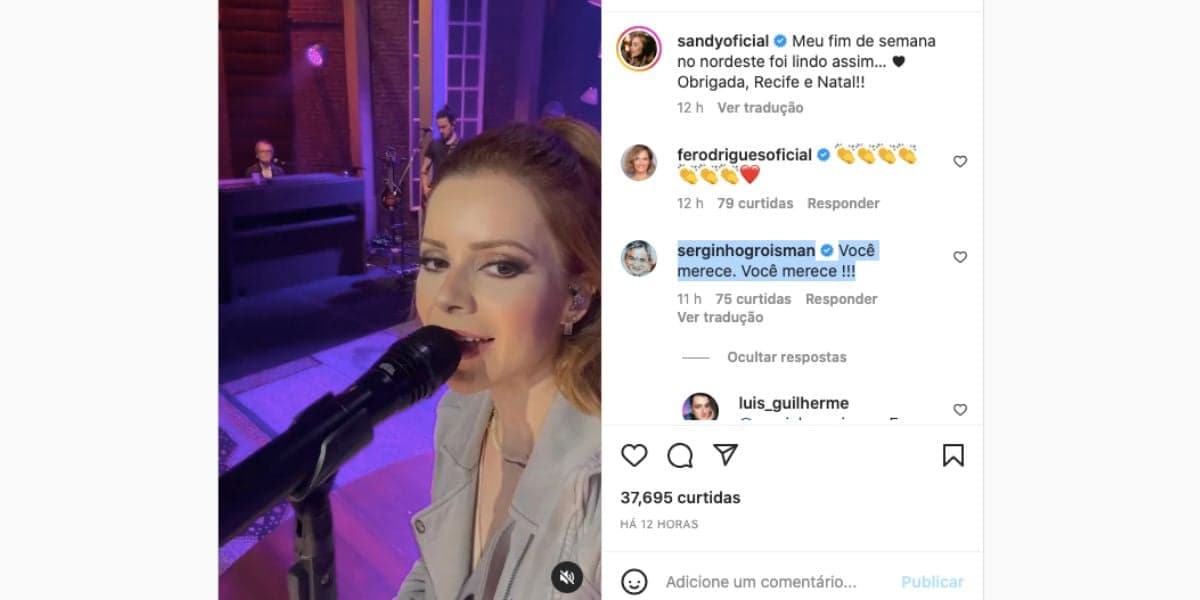 De acordo com Serginho Groisman, Sandy merece o sucesso (Reprodução) De acordo com Serginho Groisman, Sandy merece o sucesso (Reprodução)