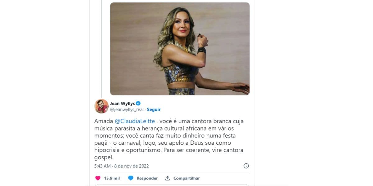 Jean Wyllys detona Claudia Leitte no Twitter Jean Wyllys detona Claudia Leitte no Twitter