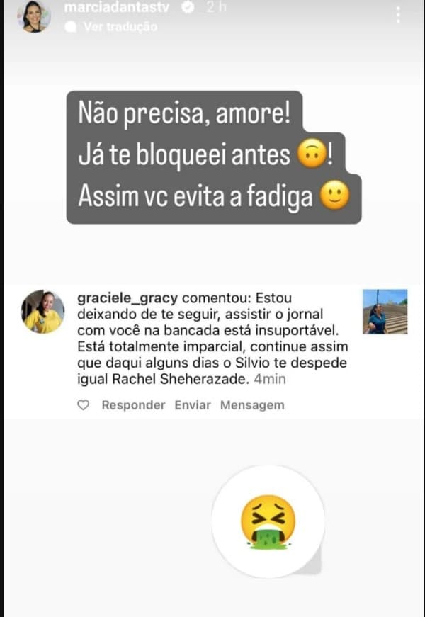 Márcia Dantas, âncora do SBT Brasil rebateu comentário que desejava a sua demissão Márcia Dantas, âncora do SBT Brasil rebateu comentário que desejava a sua demissão