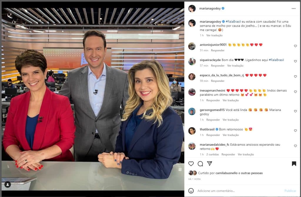 Mariana Godoy comemorou o seu retorno ao Fala Brasil nesta terça Mariana Godoy comemorou o seu retorno ao Fala Brasil nesta terça