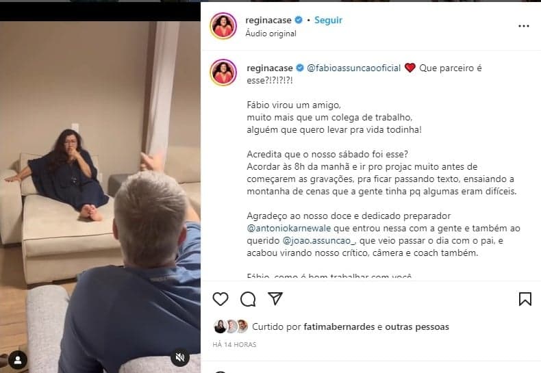 Regina Casé divulga vídeo com Fábio Assunção nos bastidores e faz textão Regina Casé divulga vídeo com Fábio Assunção nos bastidores e faz textão