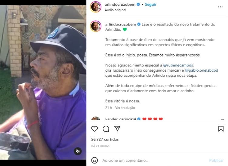 Esposa de Arlindo Cruz comemora melhora com novo tratamento (Foto: Reprodução/Instagram) Esposa de Arlindo Cruz comemora melhora com novo tratamento (Foto: Reprodução/Instagram)