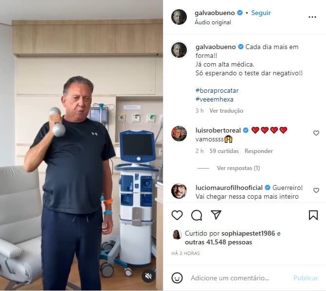 Galvão Bueno recebe alta antes da Copa do Mundo - Foto: Reprodução Galvão Bueno recebe alta antes da Copa do Mundo - Foto: Reprodução