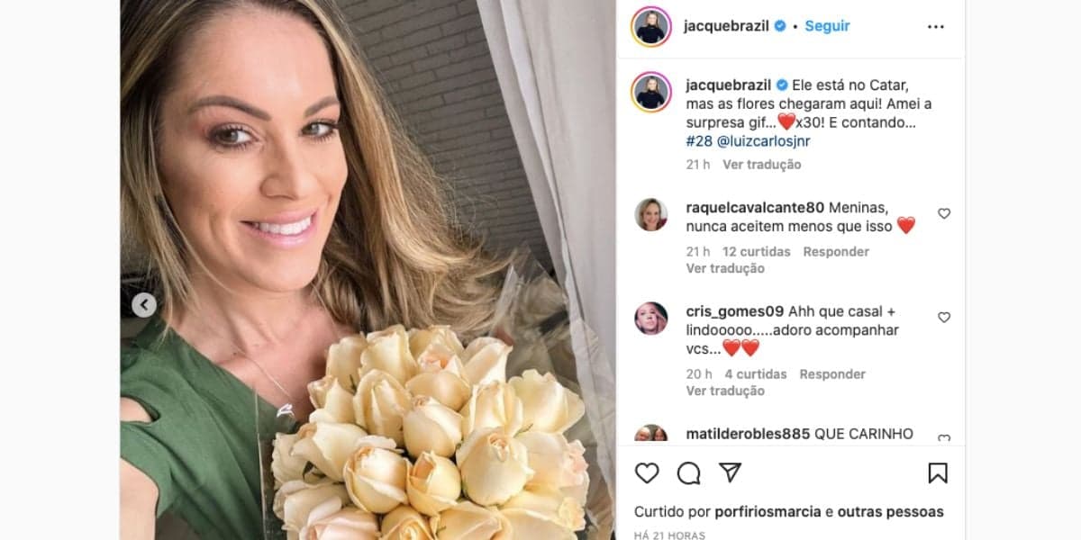 Jacqueline Brasil mostra presente que ganhou de grande amor (Reprodução) Jacqueline Brasil mostra presente que ganhou de grande amor (Reprodução)