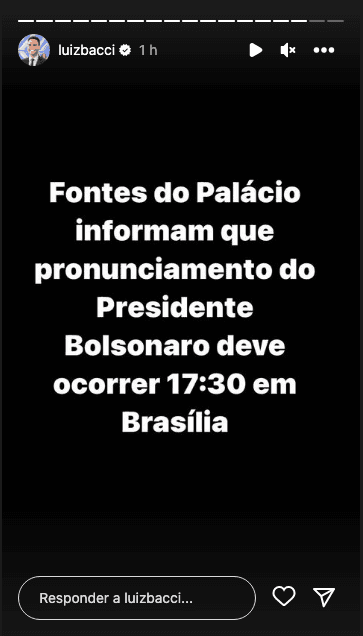 De acordo com apresentador, Jair Bolsonaro irá fazer pronunciamento às 17:30 (Reprodução) De acordo com apresentador, Jair Bolsonaro irá fazer pronunciamento às 17:30 (Reprodução)