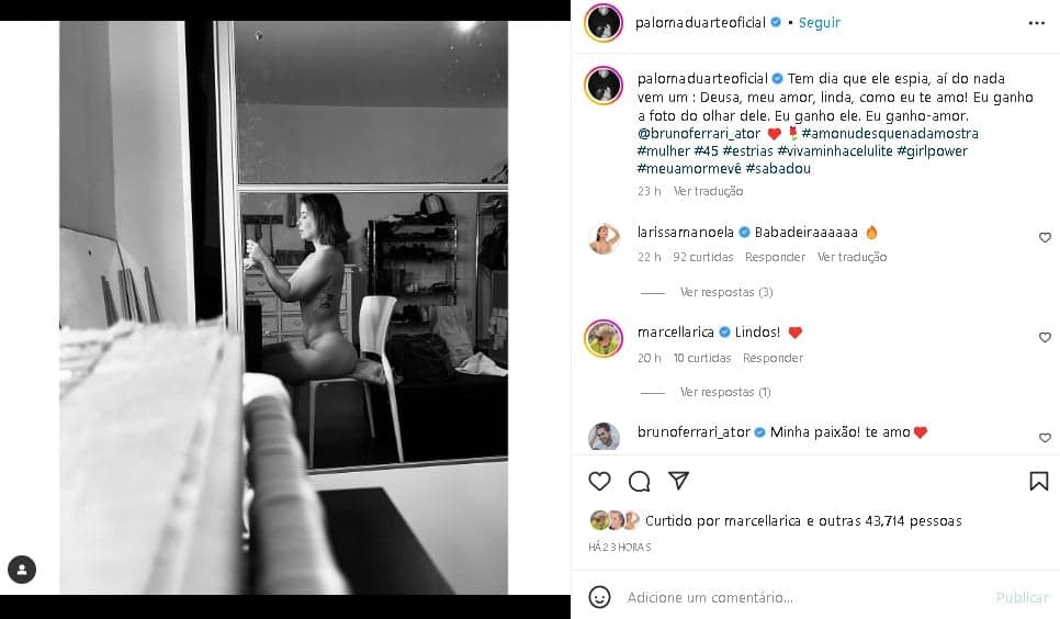 Paloma Duarte posou completamente nua para o marido, Bruno Ferrari (Foto: Reprodução/ Instagram) Paloma Duarte posou completamente nua para o marido, Bruno Ferrari (Foto: Reprodução/ Instagram)