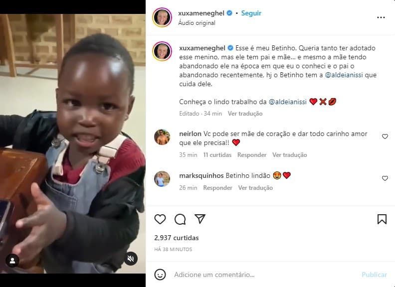 Xuxa fala sobre adoção - Foto: Reprodução Xuxa fala sobre adoção - Foto: Reprodução
