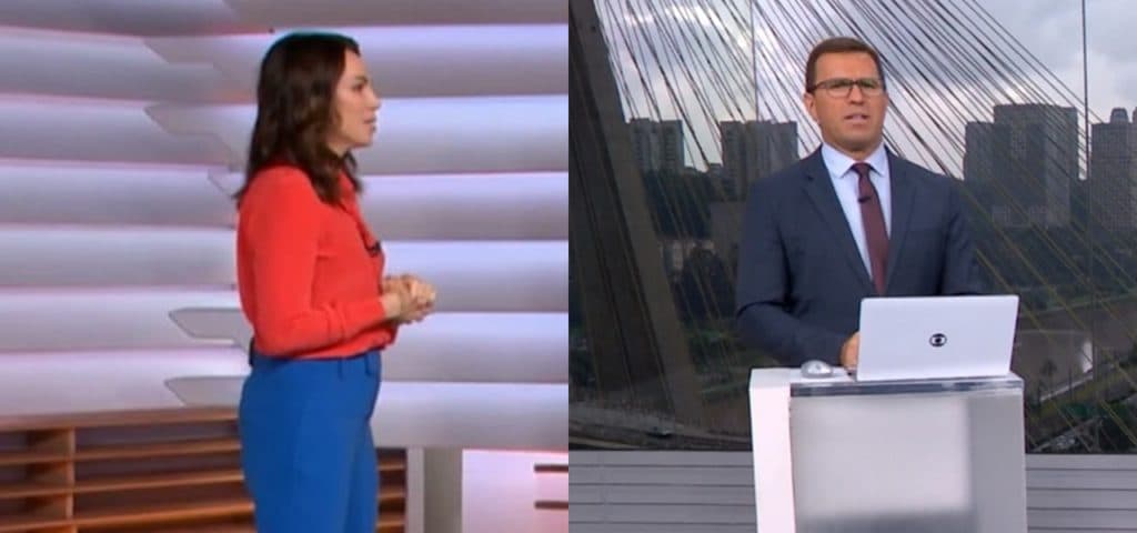 "Rodrigo, o que houve?" Ana Paula Araújo fica assustada, ao vivo, com o que acontece atrás do jornalista