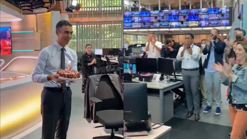 César Tralli ganhou uma festa surpresa nos bastidores da Globo César Tralli ganhou uma festa surpresa nos bastidores da Globo