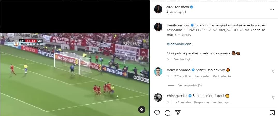 Denílson publica vídeo com narração de Galvão Bueno Denílson publica vídeo com narração de Galvão Bueno