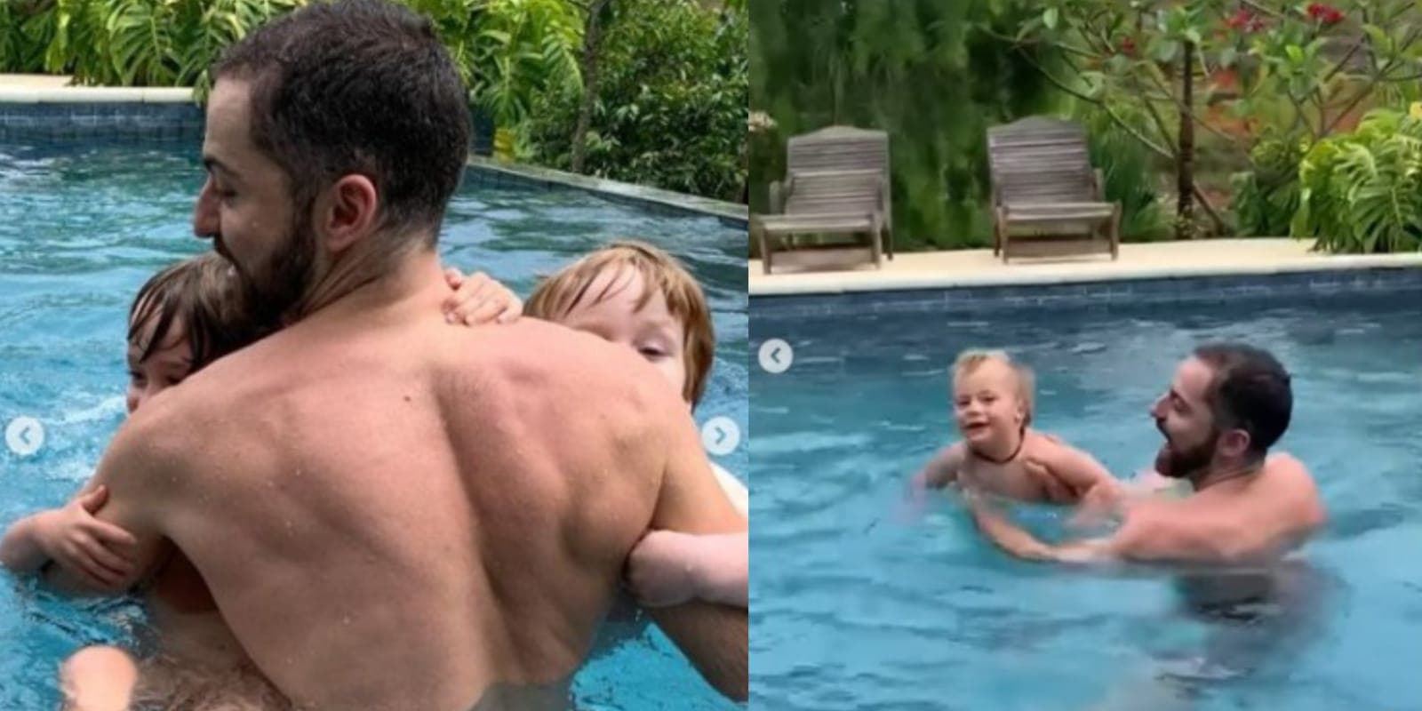 Pai e filhos se divertiram na piscina (Foto Reprodução/Instagram/Montagem) Pai e filhos se divertiram na piscina (Foto Reprodução/Instagram/Montagem)