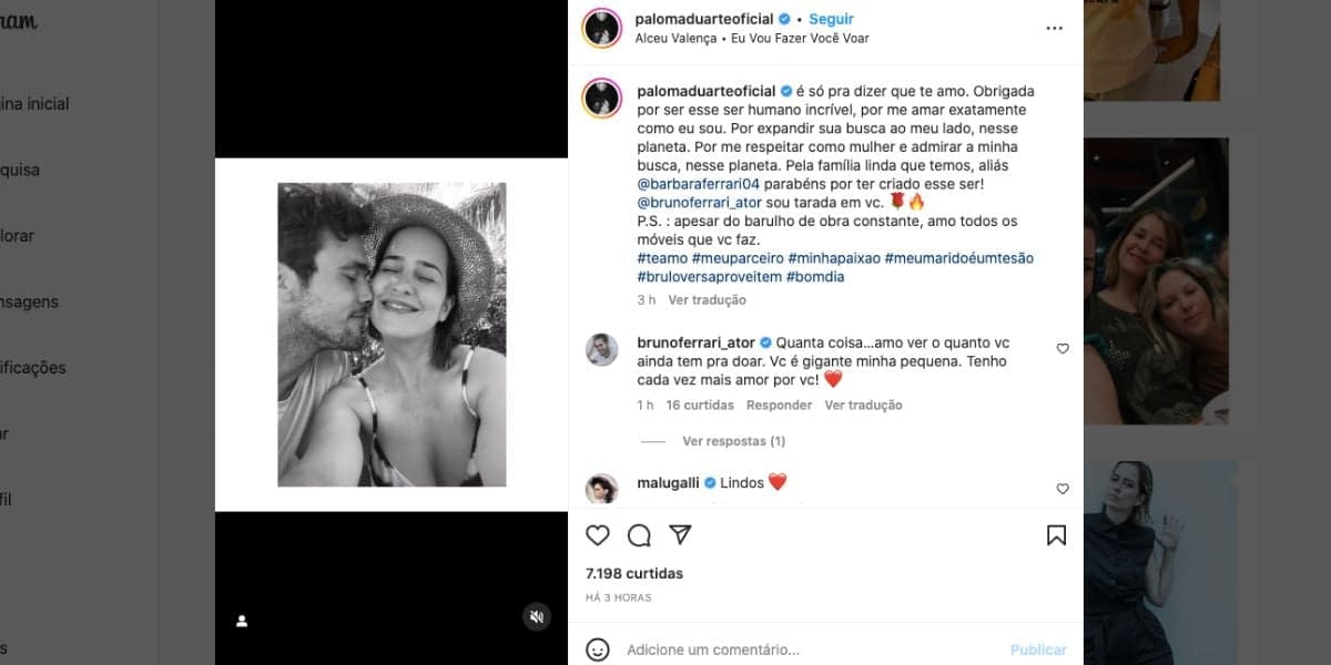 De acordo com Paloma Duarte, ela ainda é tarada em Bruno Ferrari (Reprodução) De acordo com Paloma Duarte, ela ainda é tarada em Bruno Ferrari (Reprodução)