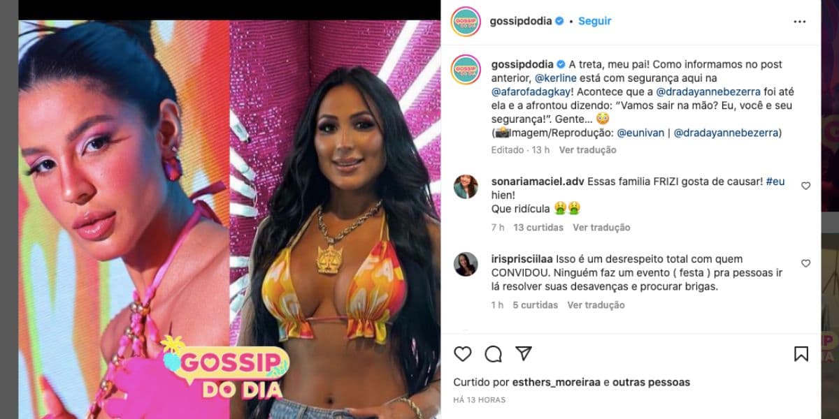 De acordo com o "Gossip do Dia", artistas protagonizaram climão em festa (Reprodução) De acordo com o "Gossip do Dia", artistas protagonizaram climão em festa (Reprodução)