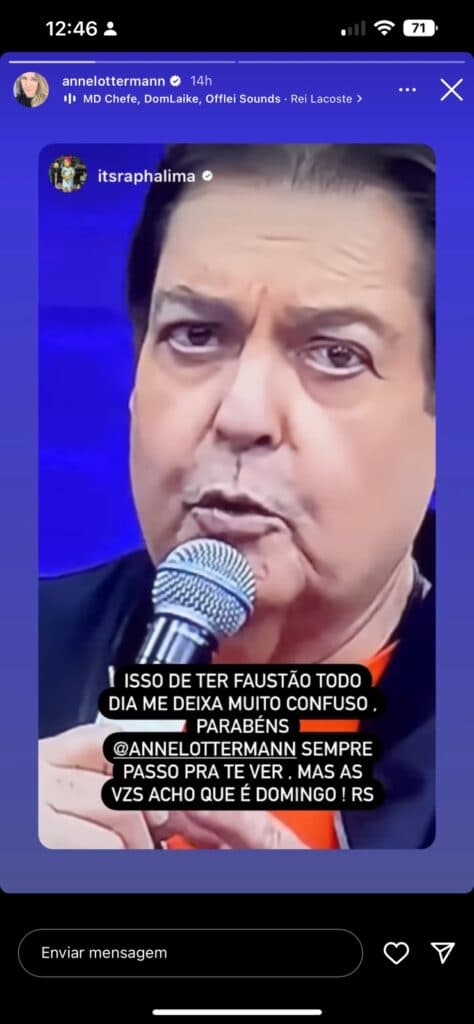 Anne Lottermann divulga vídeo de Faustão (Reprodução) Anne Lottermann divulga vídeo de Faustão (Reprodução)